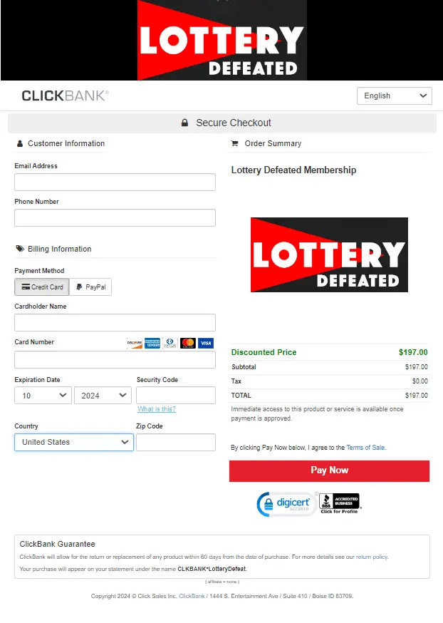 Lottery Defeated™ Secured Order Form